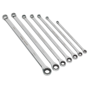 Sealey AK6319 Premier Extra-Long Double Ring Ratchet/Fixed Spanner Set 7pc