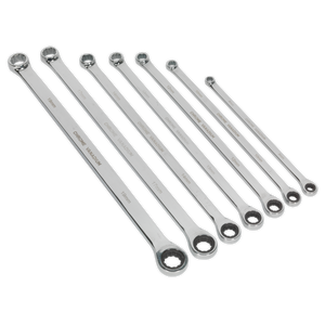 Sealey AK6319 Premier Extra-Long Double Ring Ratchet/Fixed Spanner Set 7pc