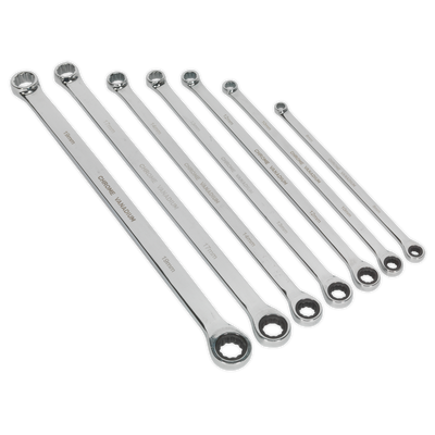 Sealey AK6319 Premier Extra-Long Double Ring Ratchet/Fixed Spanner Set 7pc