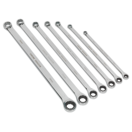 Sealey AK6319 Premier Extra-Long Double Ring Ratchet/Fixed Spanner Set 7pc