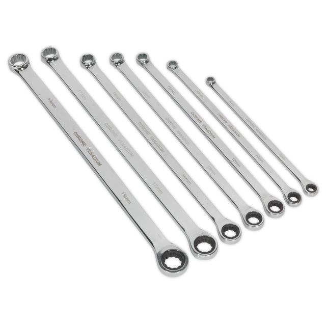 Sealey AK6319 Premier Extra-Long Double Ring Ratchet/Fixed Spanner Set 7pc