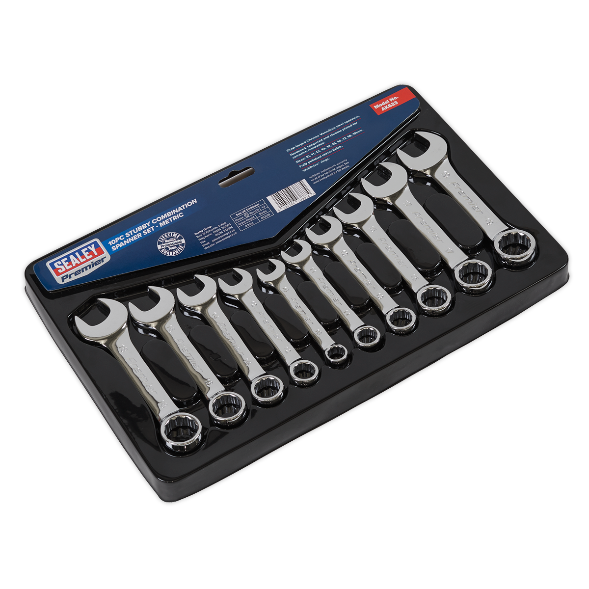 Sealey AK633 Premier Stubby Combination Spanner Set 10pc - additional view 2