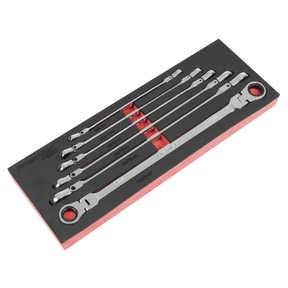 Sealey AK63832 Premier Extra-Long Flexi-Head Double End Ratchet Ring Spanner Set 6pc