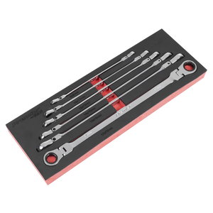 Sealey AK63832 Premier Extra-Long Flexi-Head Double End Ratchet Ring Spanner Set 6pc