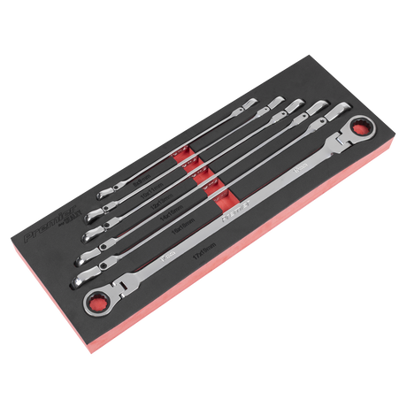 Sealey AK63832 Premier Extra-Long Flexi-Head Double End Ratchet Ring Spanner Set 6pc
