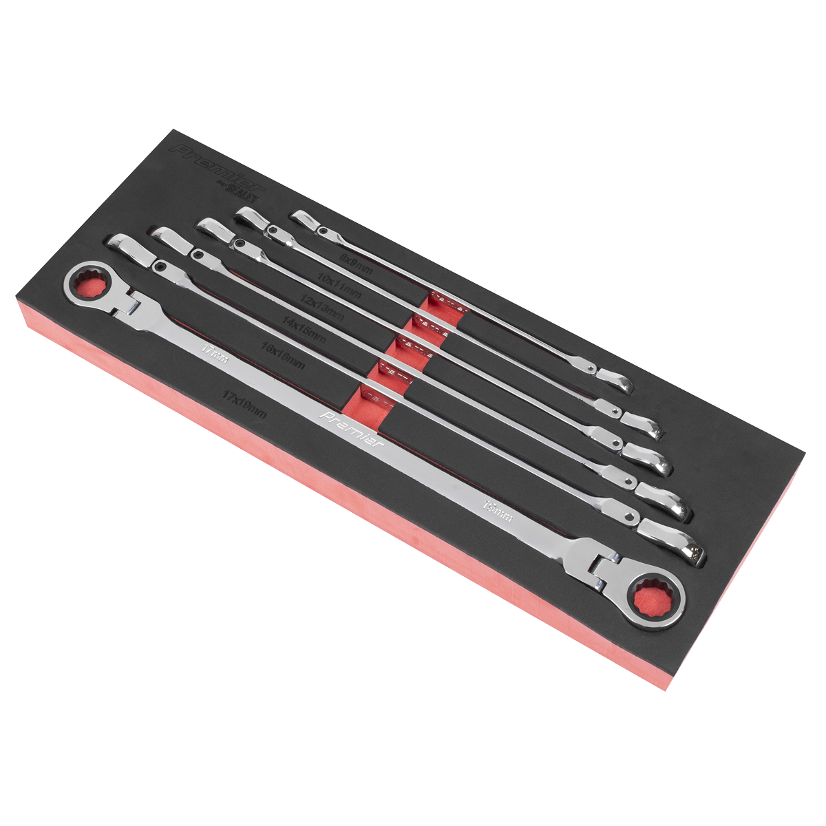 Sealey AK63832 Premier Extra-Long Flexi-Head Double End Ratchet Ring Spanner Set 6pc - additional view 2