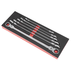 Sealey AK63832 Premier Extra-Long Flexi-Head Double End Ratchet Ring Spanner Set 6pc - additional view 2