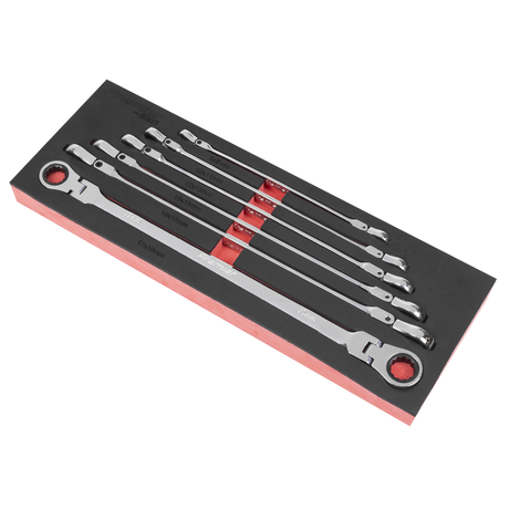 Sealey AK63832 Premier Extra-Long Flexi-Head Double End Ratchet Ring Spanner Set 6pc - additional view 2