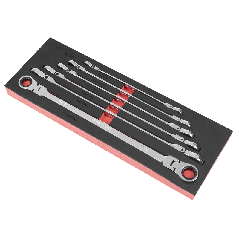 Sealey AK63832 Premier Extra-Long Flexi-Head Double End Ratchet Ring Spanner Set 6pc - additional view 2