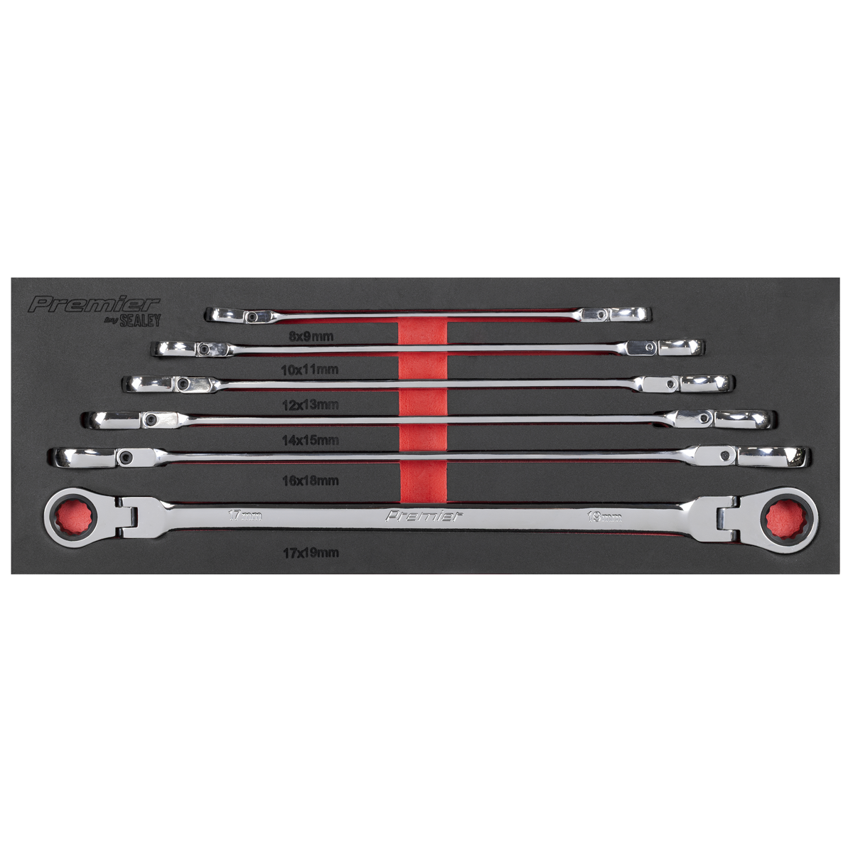 Sealey AK63832 Premier Extra-Long Flexi-Head Double End Ratchet Ring Spanner Set 6pc - additional view 3