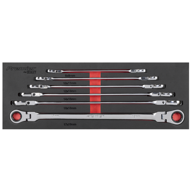 Sealey AK63832 Premier Extra-Long Flexi-Head Double End Ratchet Ring Spanner Set 6pc - additional view 3