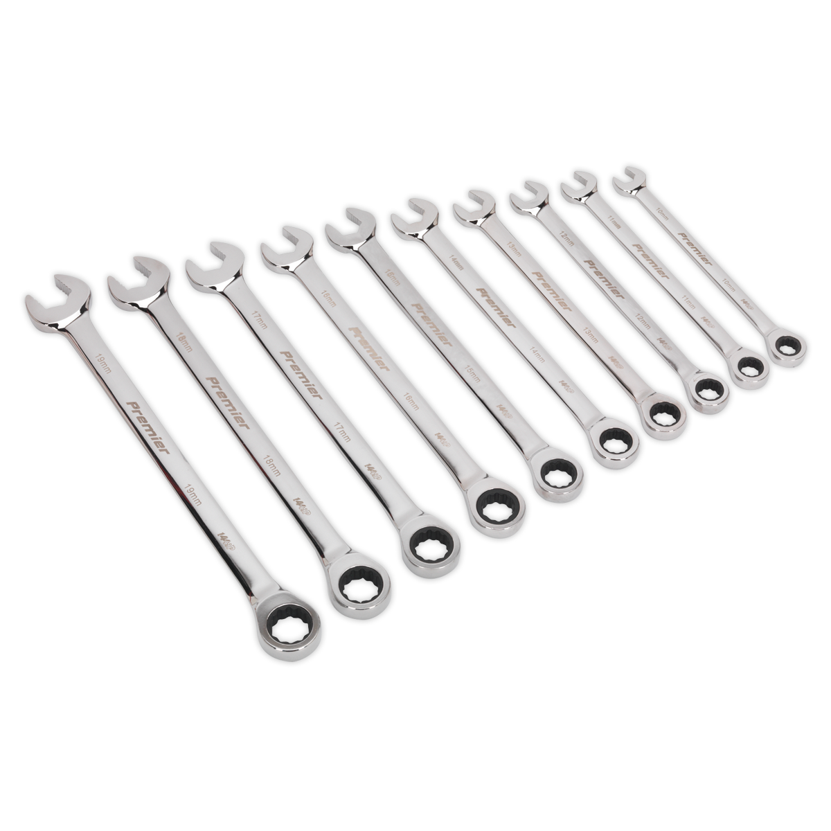 Sealey AK63914 Premier Extra-Long Combination Ratchet Spanner Set 10pc