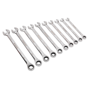 Sealey AK63914 Premier Extra-Long Combination Ratchet Spanner Set 10pc