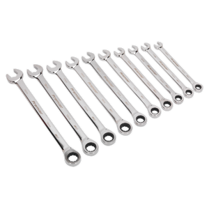 Sealey AK63914 Premier Extra-Long Combination Ratchet Spanner Set 10pc