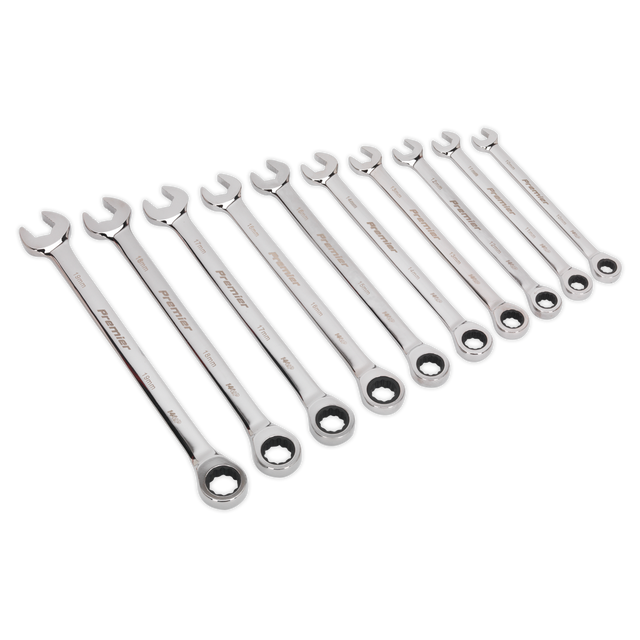 Sealey AK63914 Premier Extra-Long Combination Ratchet Spanner Set 10pc