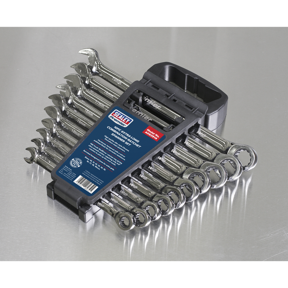Sealey AK63914 Premier Extra-Long Combination Ratchet Spanner Set 10pc - additional view 2