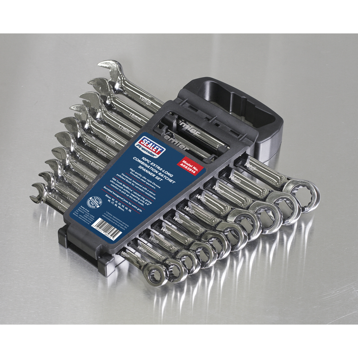 Sealey AK63914 Premier Extra-Long Combination Ratchet Spanner Set 10pc - additional view 2