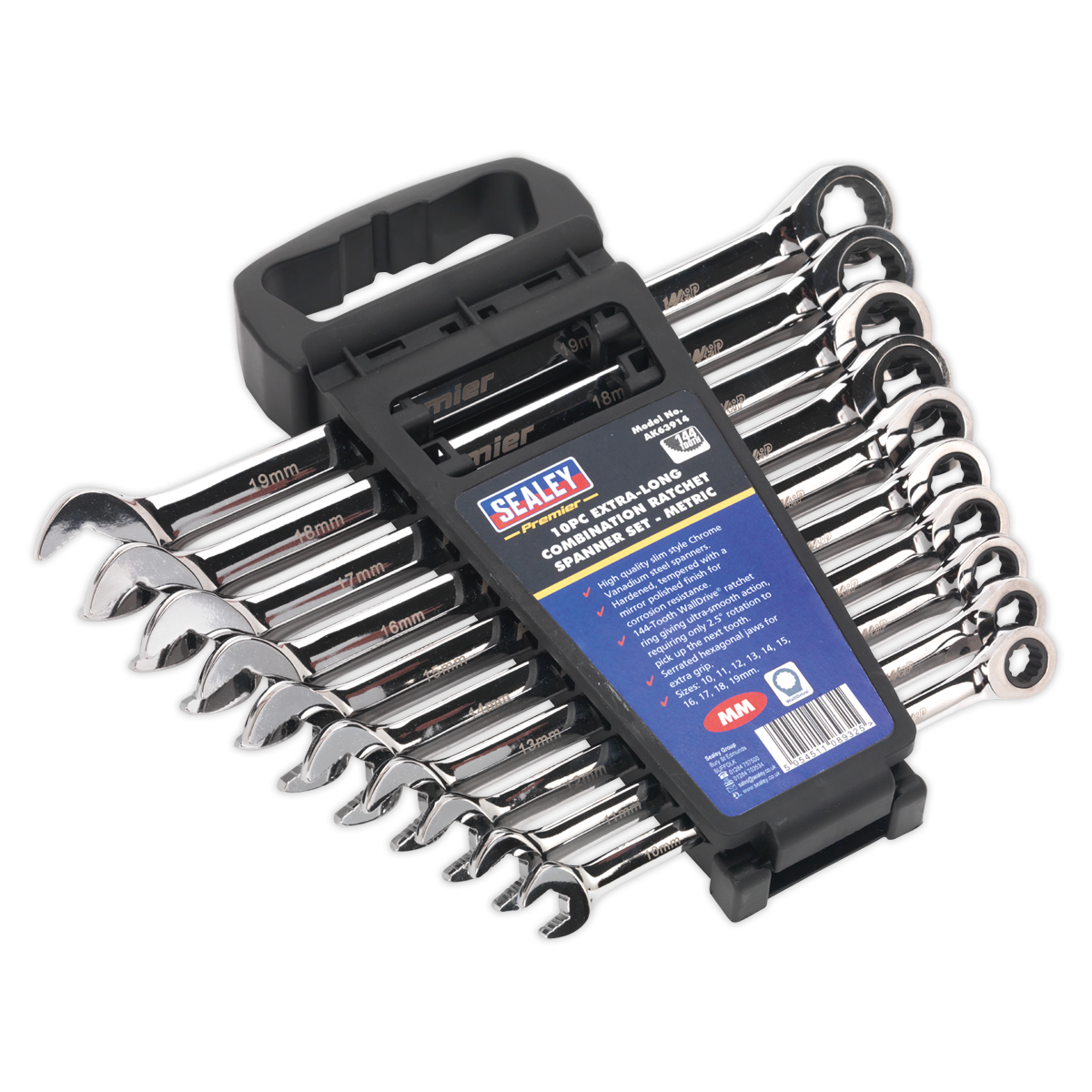Sealey AK63914 Premier Extra-Long Combination Ratchet Spanner Set 10pc - additional view 6