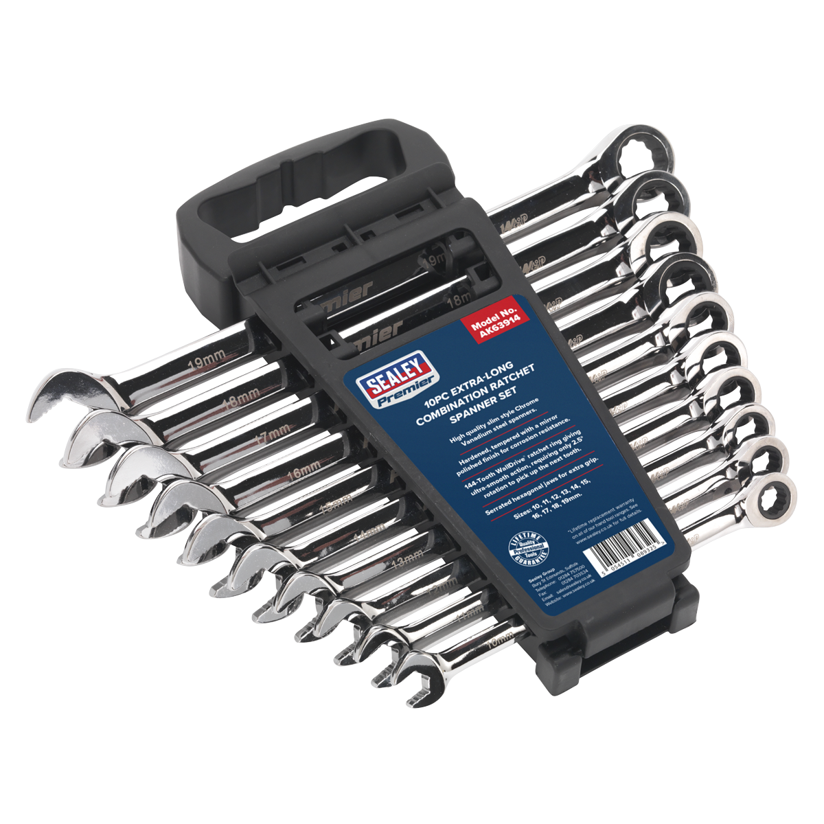 Sealey AK63914 Premier Extra-Long Combination Ratchet Spanner Set 10pc - additional view 10