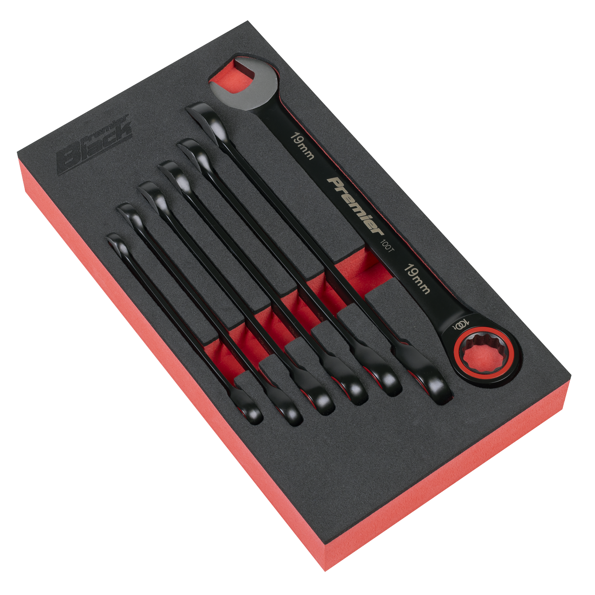 Sealey AK63941B Premier Black Combination Ratchet Spanner Set 7pc