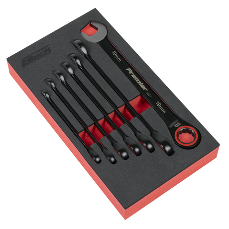 Sealey AK63941B Premier Black Combination Ratchet Spanner Set 7pc