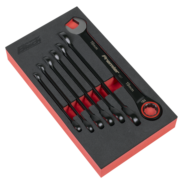 Sealey AK63941B Premier Black Combination Ratchet Spanner Set 7pc