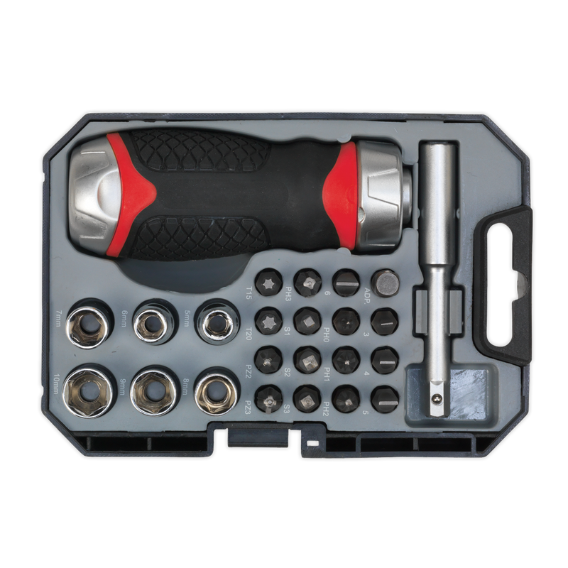 Sealey AK64906 Premier Fine Tooth Stubby Ratchet Screwdriver Socket & Bit Set 24pc - additional view 2