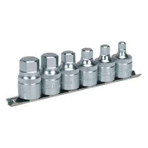 Sealey AK6561 Premier Stubby Hex Socket Bit Set with Rail 1/2"Sq Drive 6pc