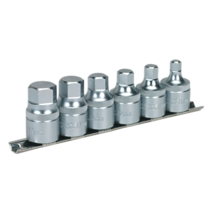 Sealey AK6561 Premier Stubby Hex Socket Bit Set with Rail 1/2"Sq Drive 6pc