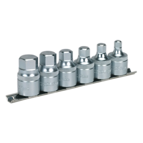 Sealey AK6561 Premier Stubby Hex Socket Bit Set with Rail 1/2"Sq Drive 6pc