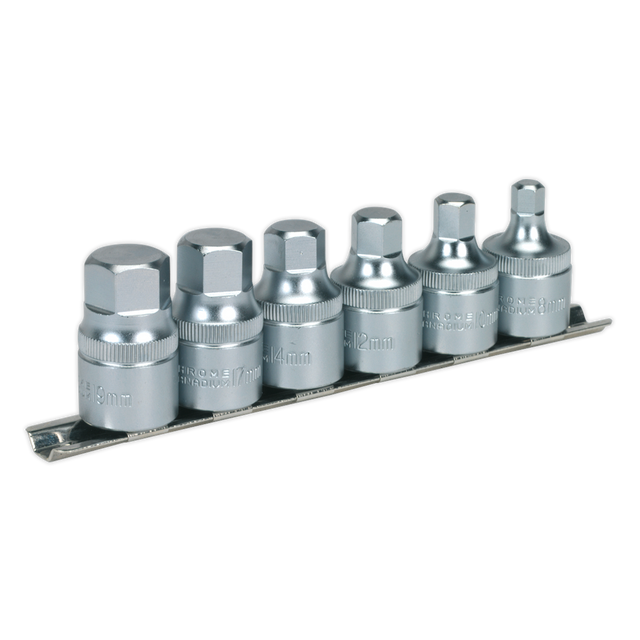 Sealey AK6561 Premier Stubby Hex Socket Bit Set with Rail 1/2"Sq Drive 6pc