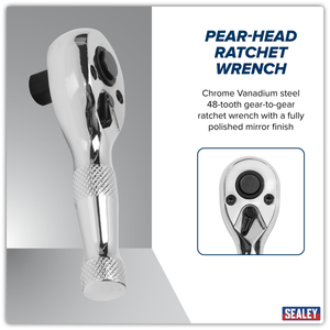 Sealey AK661S Premier Stubby Pear-Head Ratchet Wrench with Flip Reverse 3/8"Sq Drive - additional view 2