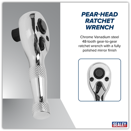 Sealey AK661S Premier Stubby Pear-Head Ratchet Wrench with Flip Reverse 3/8"Sq Drive - additional view 2