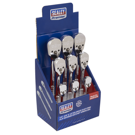 Sealey AK6672DB Premier Pear-Head Ratchet Wrenches with Flip Reverse 1/4", 3/8" & 1/2"Sq Drive - Display Box of 9