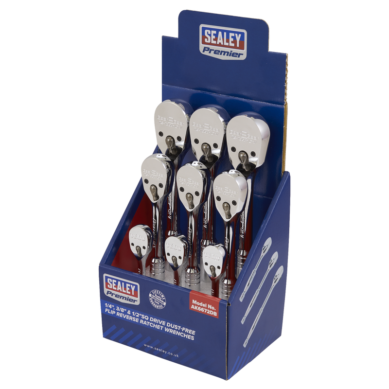 Sealey AK6672DB Premier Pear-Head Ratchet Wrenches with Flip Reverse 1/4", 3/8" & 1/2"Sq Drive - Display - additional view 2
