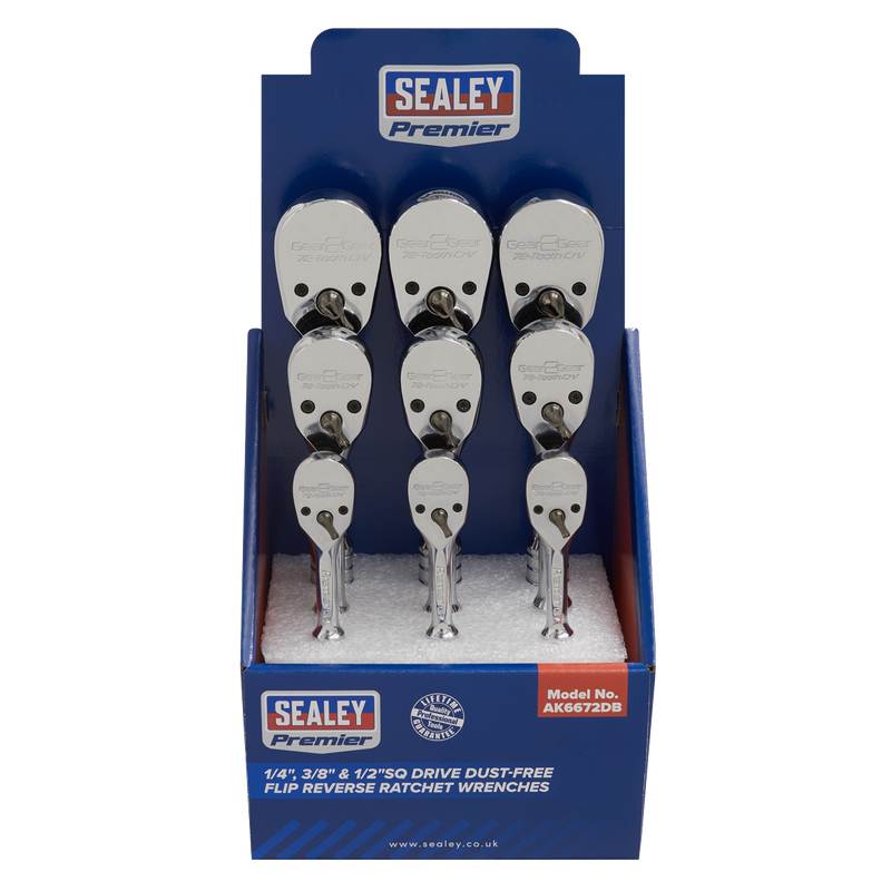 Sealey AK6672DB Premier Pear-Head Ratchet Wrenches with Flip Reverse 1/4", 3/8" & 1/2"Sq Drive - Display - additional view 3