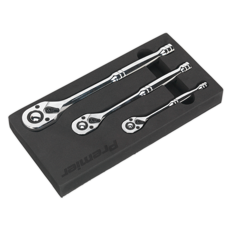 Sealey AK6672 Premier Pear-Head Ratchet Wrench Set with Flip Reverse 3pc - additional view 2