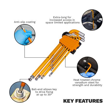 Sealey AK7175 Premier Imperial Extra-Long Ball-End Hex Key Set 9pc - additional view 2