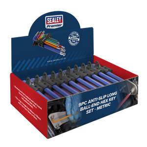 Sealey AK7190DB Premier Long Colour-Coded Ball-End Hex Key Set 9pc - Display Box of 10