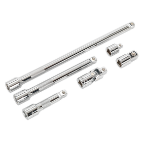 Sealey AK7690 Premier Wobble/Rigid Extension Bar, Adaptor & Universal Joint Set 3/8"Sq Drive 6pc