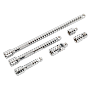 Sealey AK7690 Premier Wobble/Rigid Extension Bar, Adaptor & Universal Joint Set 3/8"Sq Drive 6pc