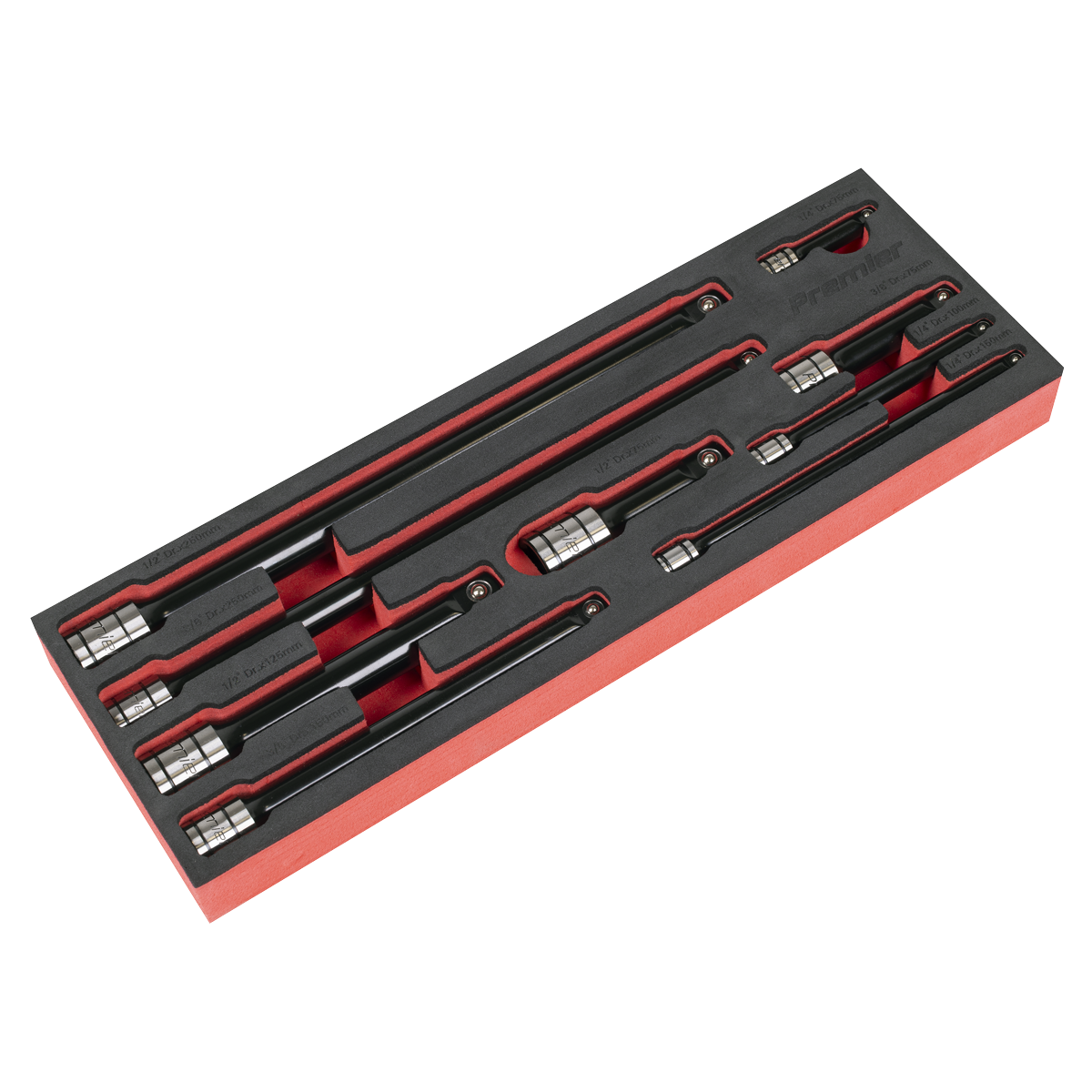 Sealey AK7693 Premier Black Wobble/Rigid Extension Bar Set 1/4", 3/8" & 1/2"Sq Drive 9pc - Premier Black