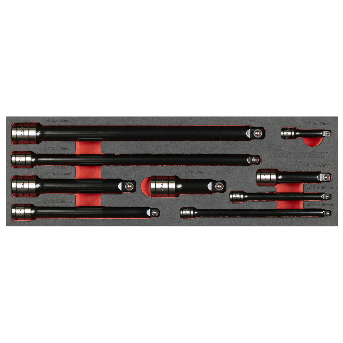 Sealey AK7693 Premier Black Wobble/Rigid Extension Bar Set 1/4", 3/8" & 1/2"Sq Drive 9pc - Premier Black - additional view 6