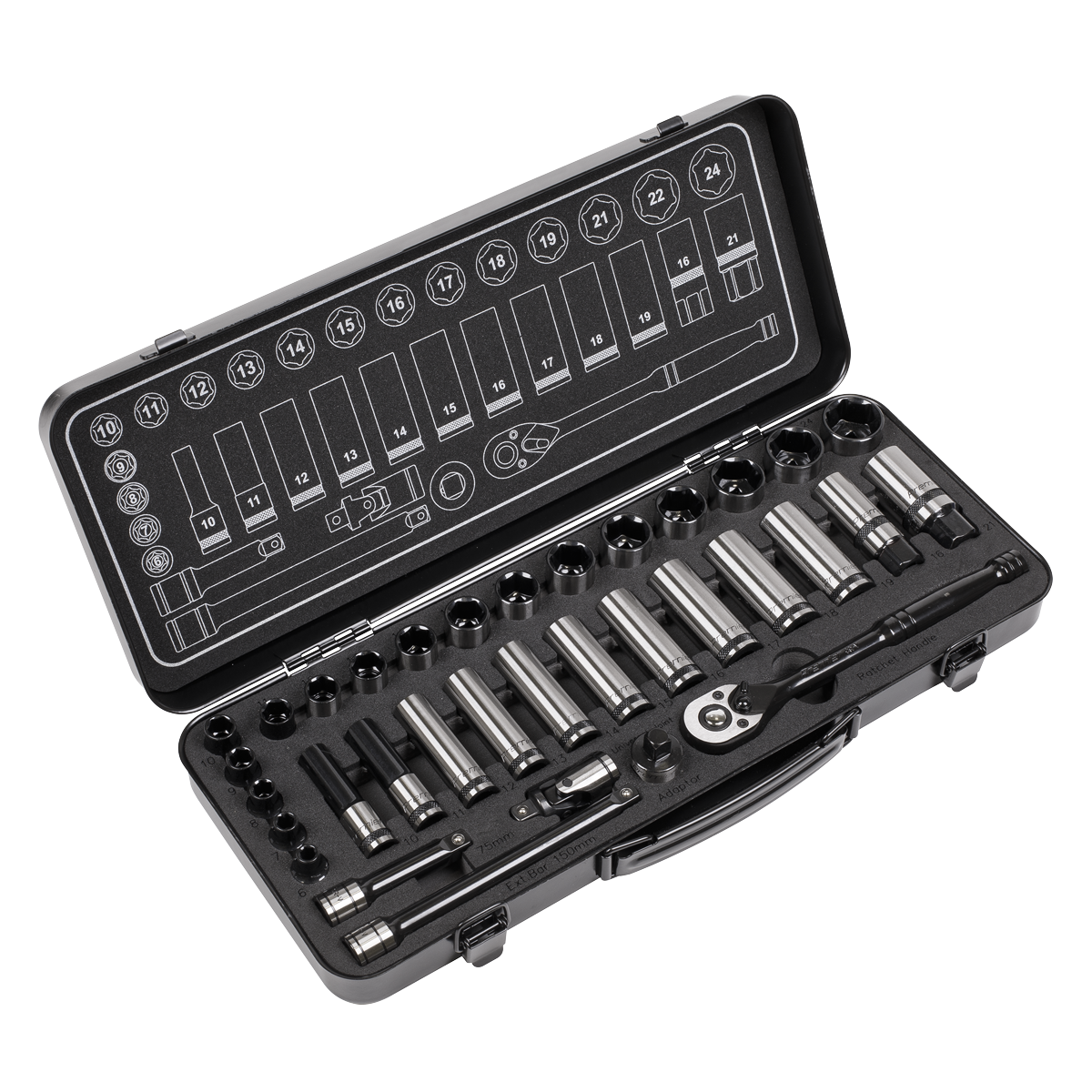 Sealey AK7971 Premier Black Socket Set 3/8"Sq Drive 34pc