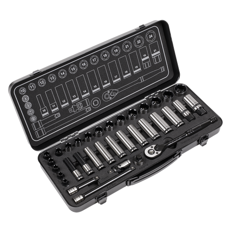 Sealey AK7971 Premier Black Socket Set 3/8"Sq Drive 34pc