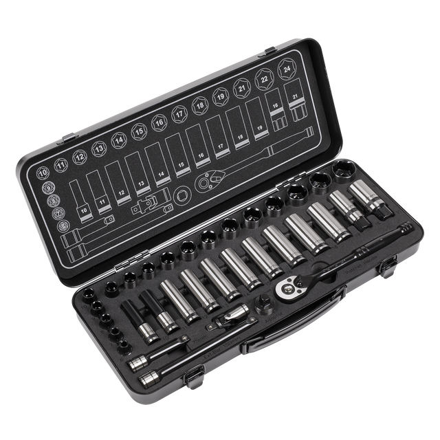 Sealey AK7971 Premier Black Socket Set 3/8"Sq Drive 34pc