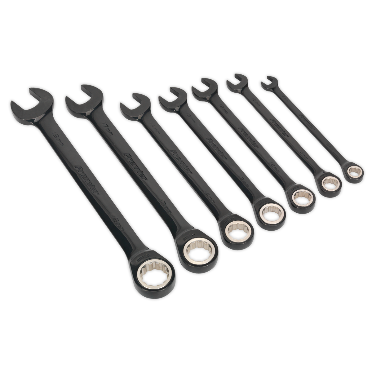 Sealey AK7978 Premier Black Combination Ratchet Spanner Set 7pc
