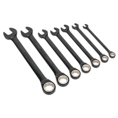 Sealey AK7978 Premier Black Combination Ratchet Spanner Set 7pc