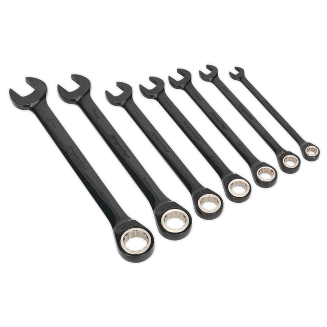 Sealey AK7978 Premier Black Combination Ratchet Spanner Set 7pc