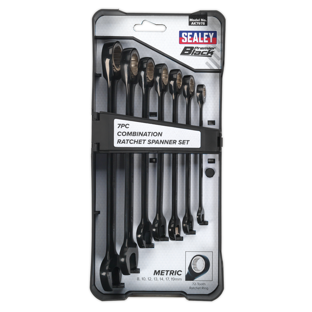 Sealey AK7978 Premier Black Combination Ratchet Spanner Set 7pc - additional view 7